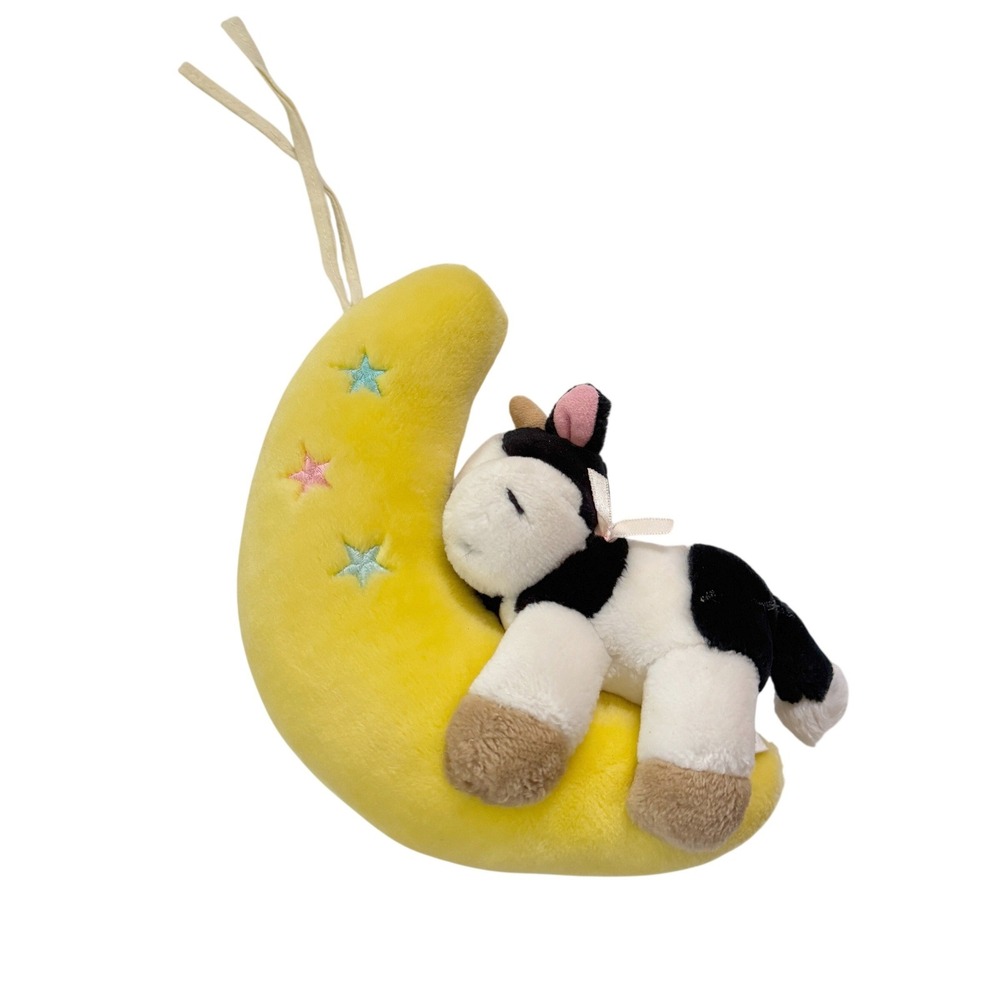 VTG 1986 Dakin Musical Crib Plush Cow Jumps Over Moon Nursery Star Hanging Decor